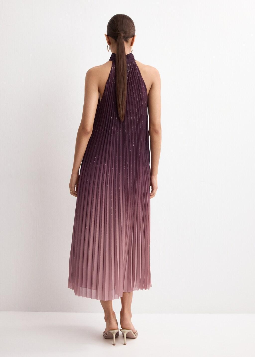 Purple Lt Pastel Pleated Halter Neck Dress, Light-Pastel Purple, medium
