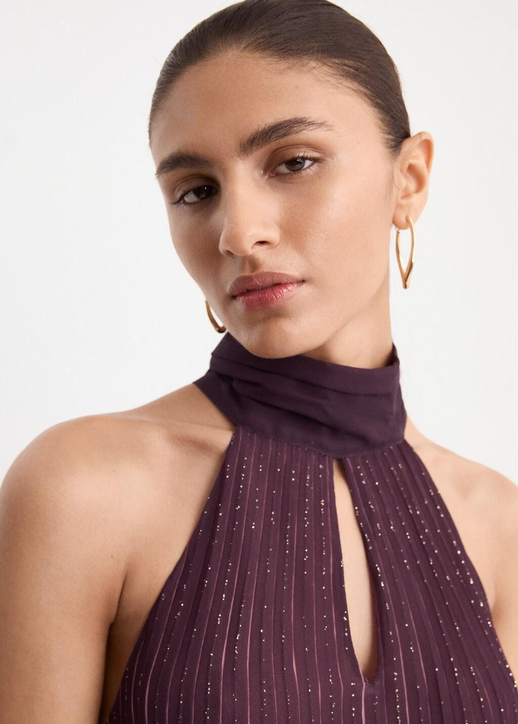 Purple Lt Pastel Pleated Halter Neck Dress, Light-Pastel Purple, large image number 4