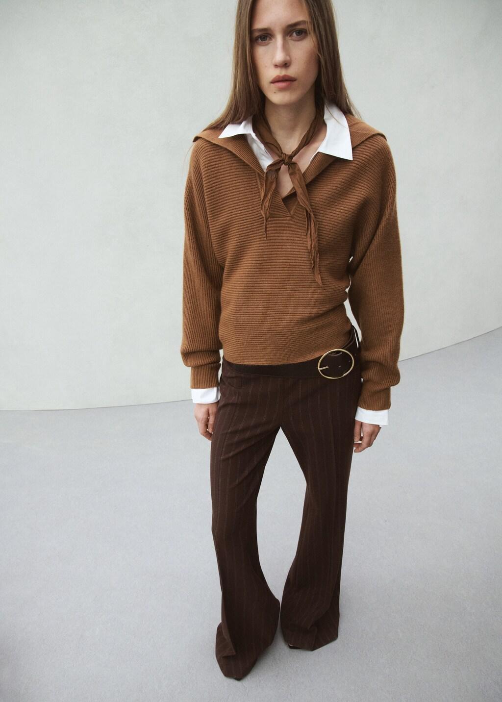 Brown V-Neck Knit Sweater, 0201_31, medium