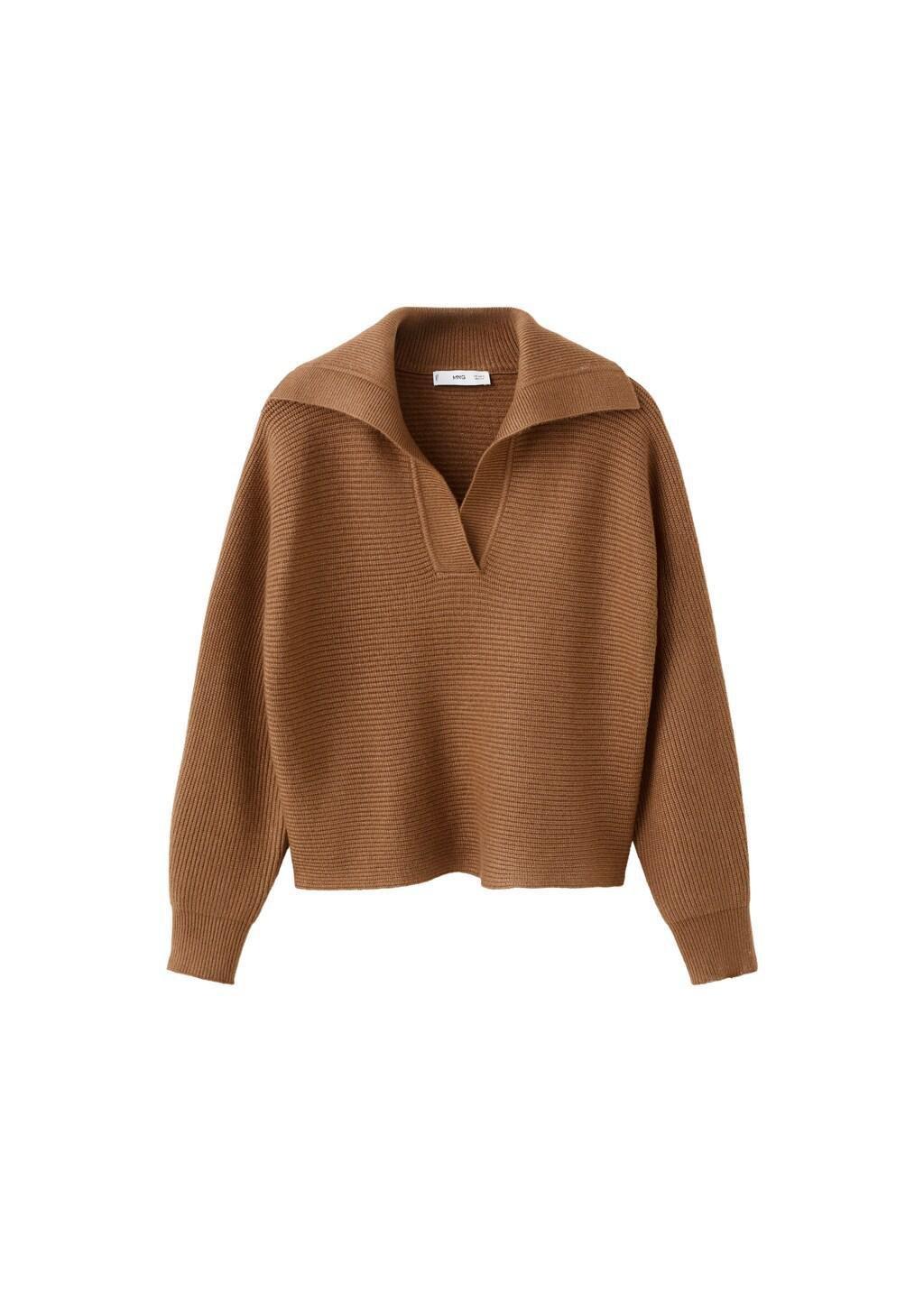 Brown V-Neck Knit Sweater, 0201_31, large image number 5