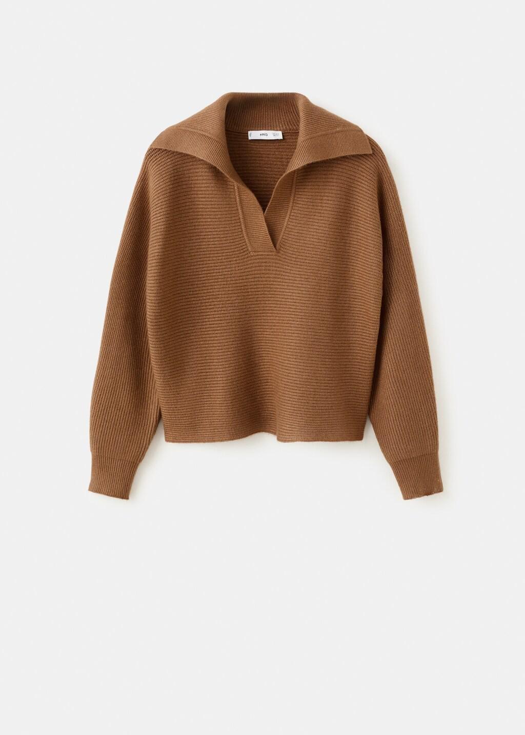 Brown V-Neck Knit Sweater, 0201_31, large image number 6