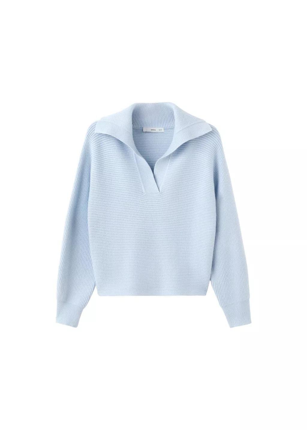 Blue V-Neck Knit Sweater, 0201_50, large image number 6