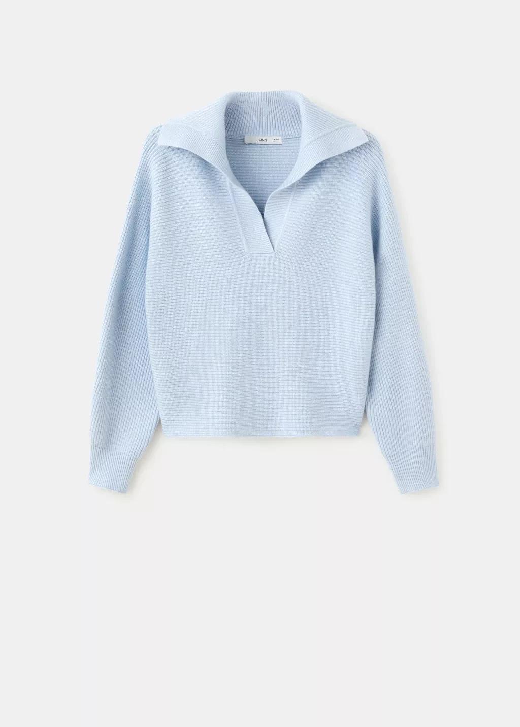 Blue V-Neck Knit Sweater, 0201_50, large image number 7