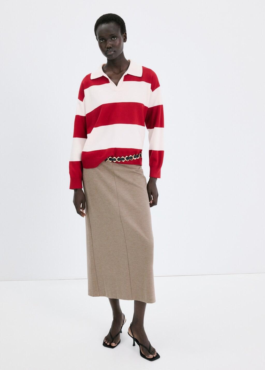 Red Striped Polo-Neck Sweater, 0201_70, large image number 0