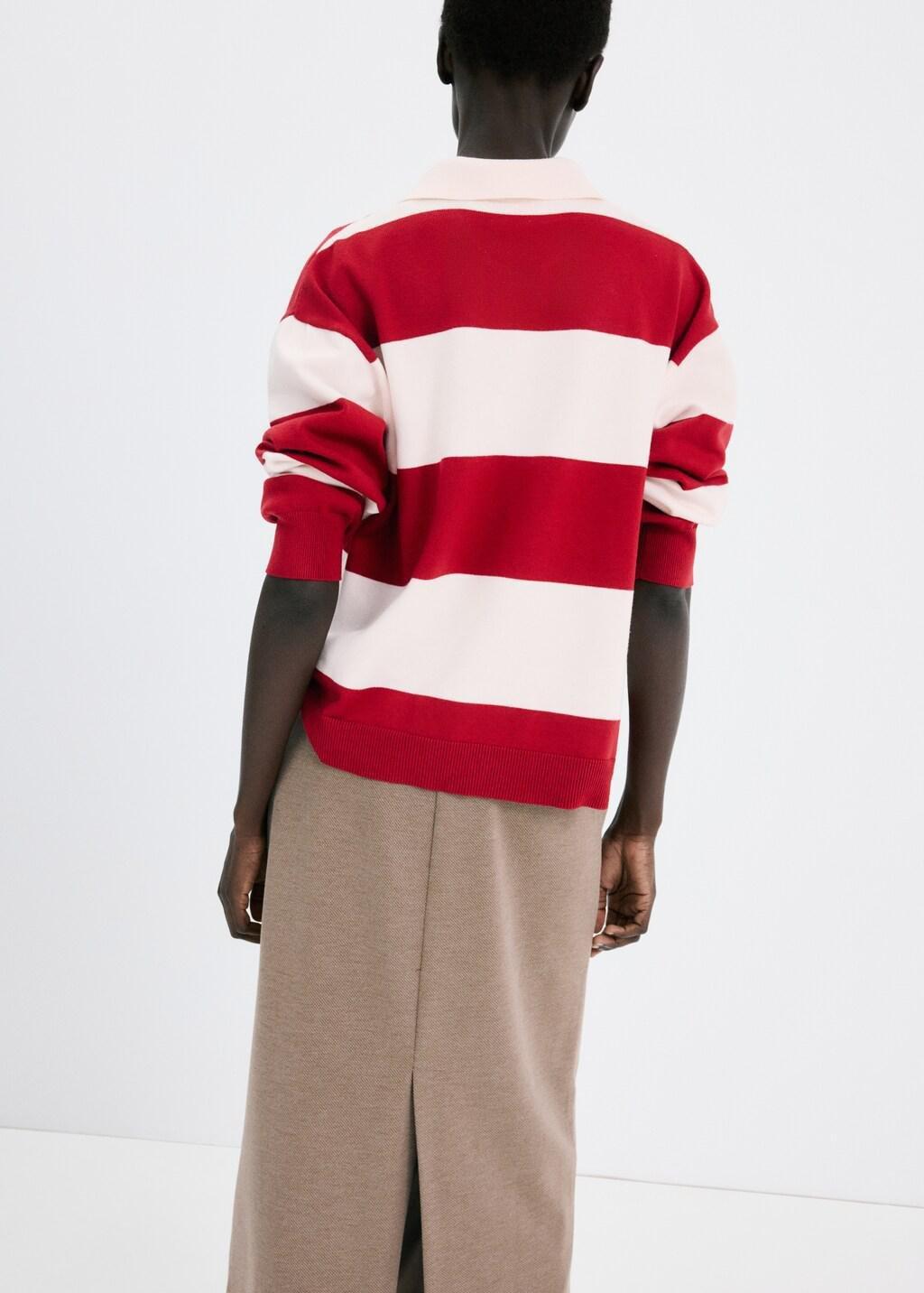 Red Striped Polo-Neck Sweater, 0201_70, large image number 2