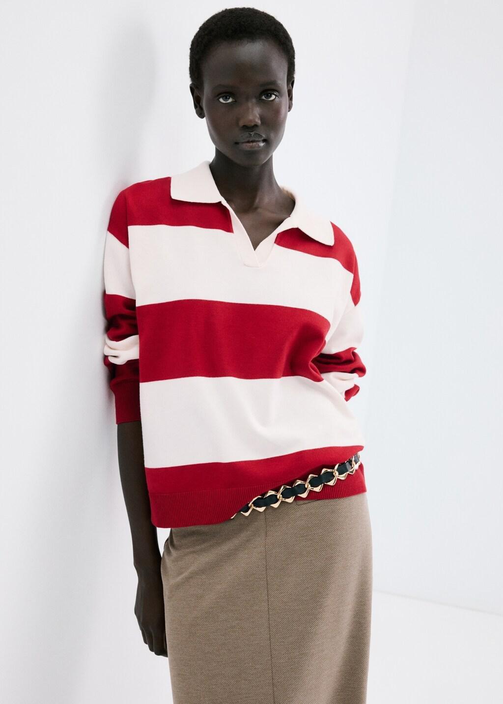 Red Striped Polo-Neck Sweater, 0201_70, large image number 3