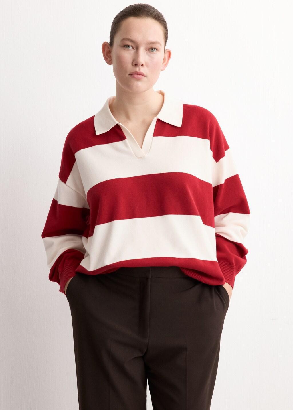 Red Striped Polo-Neck Sweater, 0201_70, large image number 5