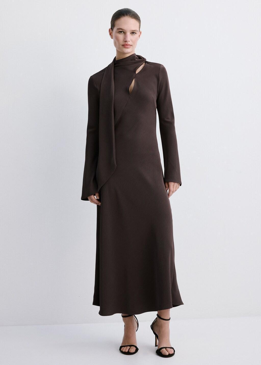 Brown A-Line Foulard Dress, 0201_30, large image number 0