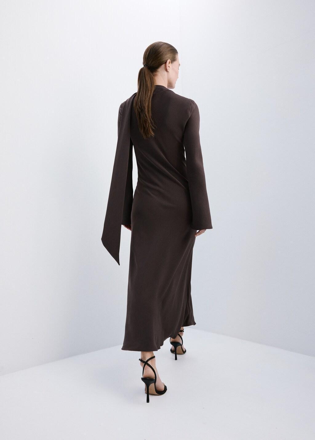 Brown A-Line Foulard Dress, 0201_30, medium