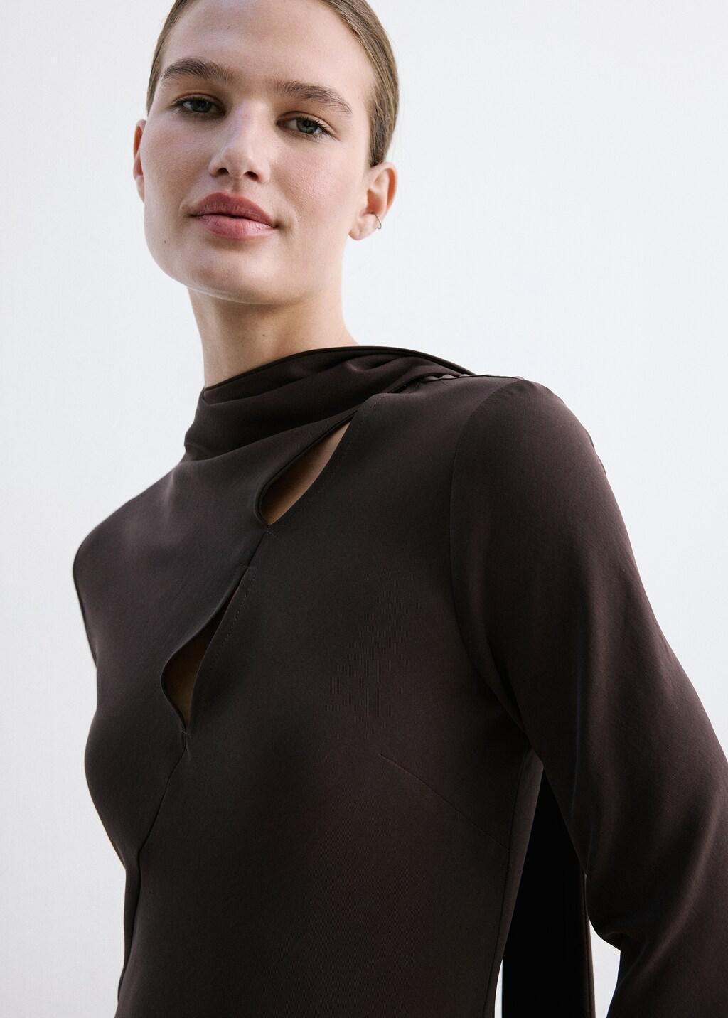Brown A-Line Foulard Dress, 0201_30, large image number 3