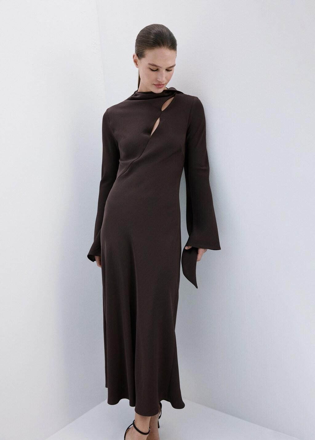 Brown A-Line Foulard Dress, 0201_30, large image number 4