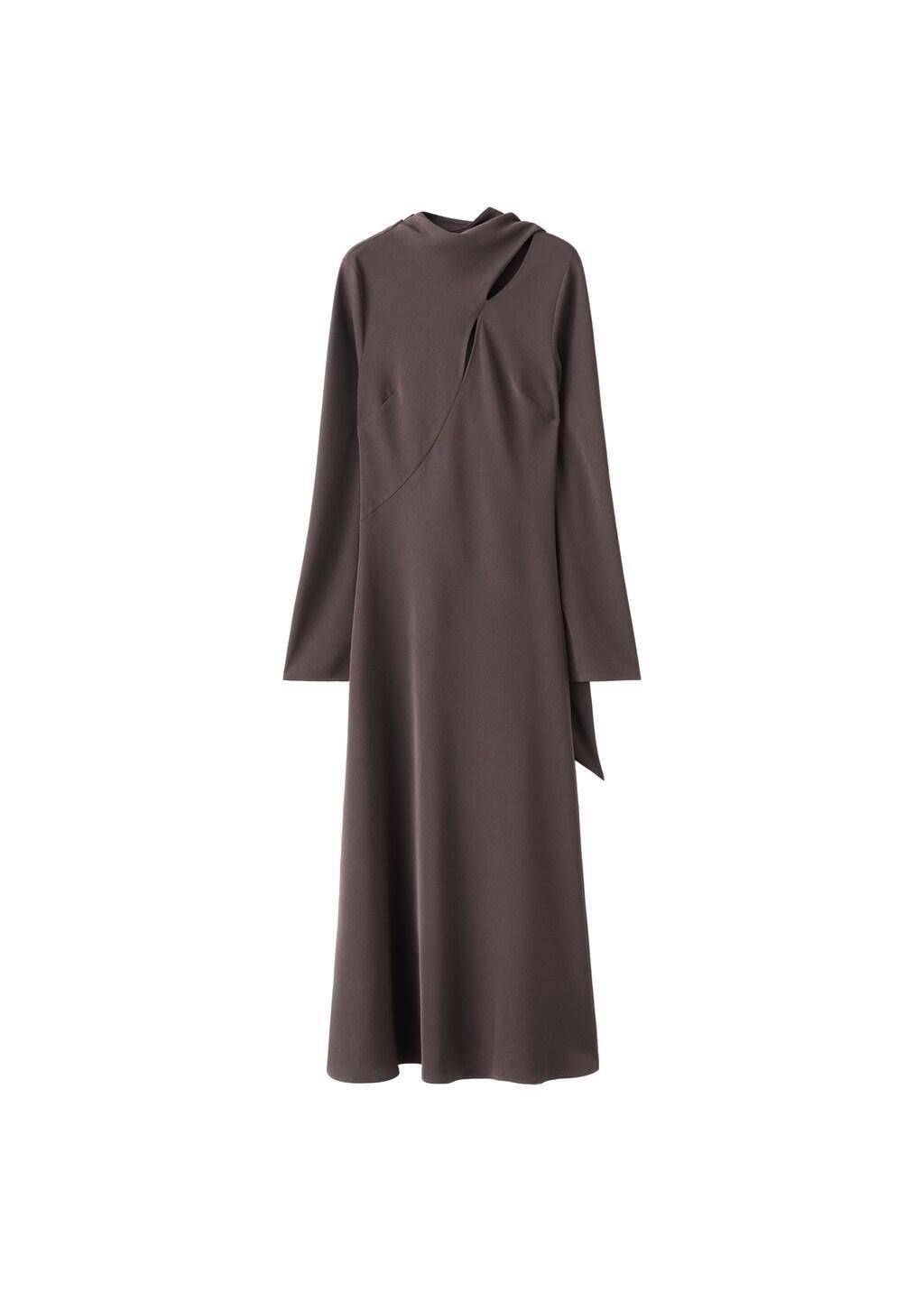 Brown A-Line Foulard Dress, 0201_30, large image number 6