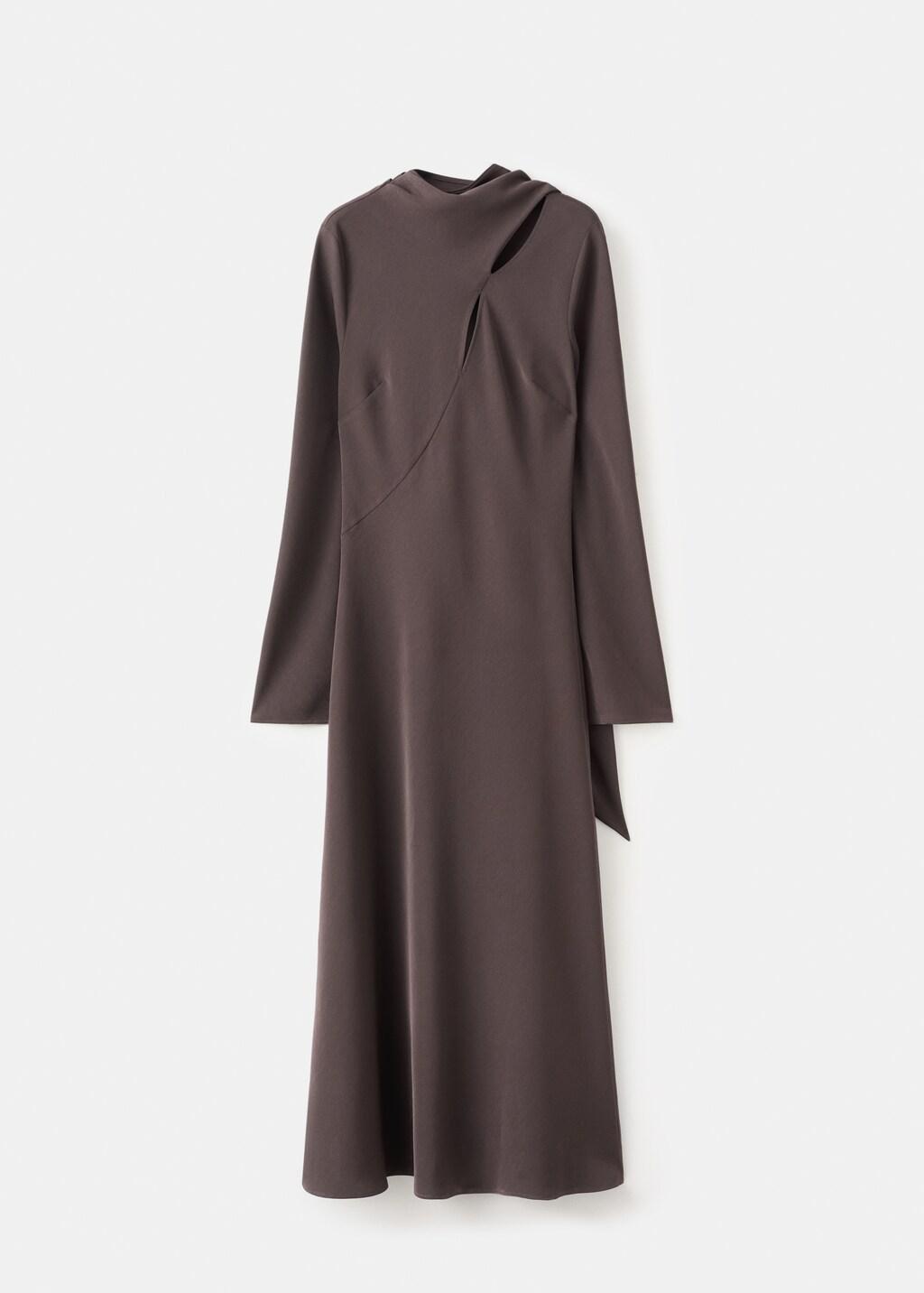 Brown A-Line Foulard Dress, 0201_30, large image number 7