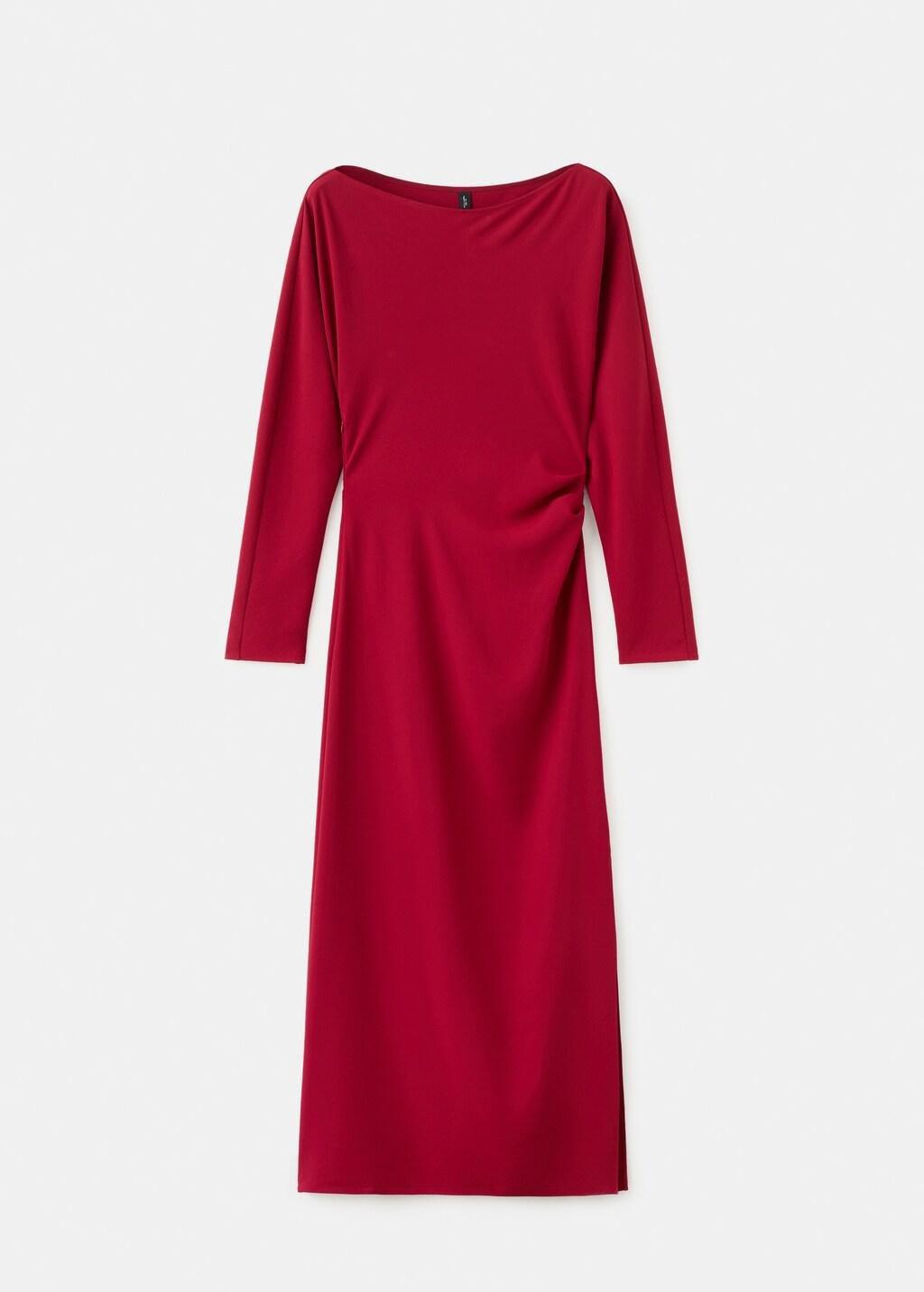 Red Boat-Neck Ruched Dress, Red, large image number 9
