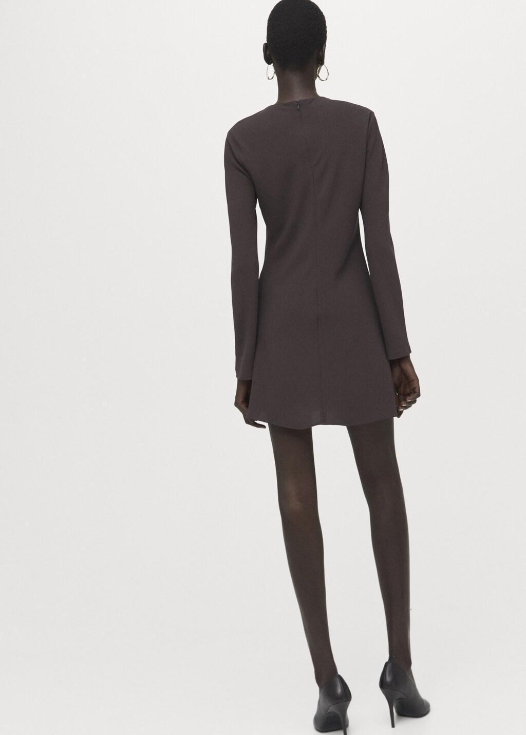 Brown Long-Sleeved Dress With Draped Neck, Brown, medium