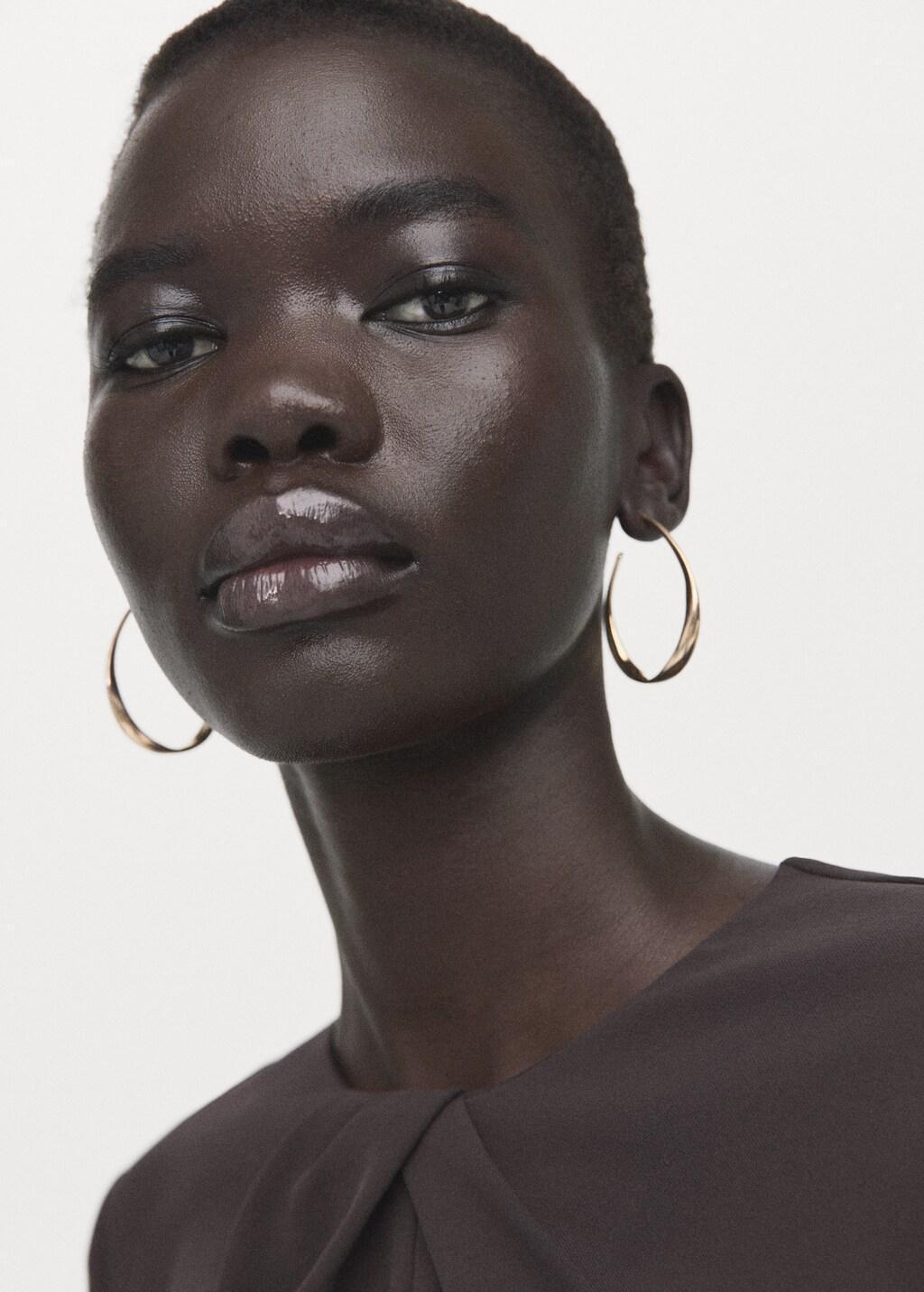 Brown Long-Sleeved Dress With Draped Neck, Brown, large image number 4