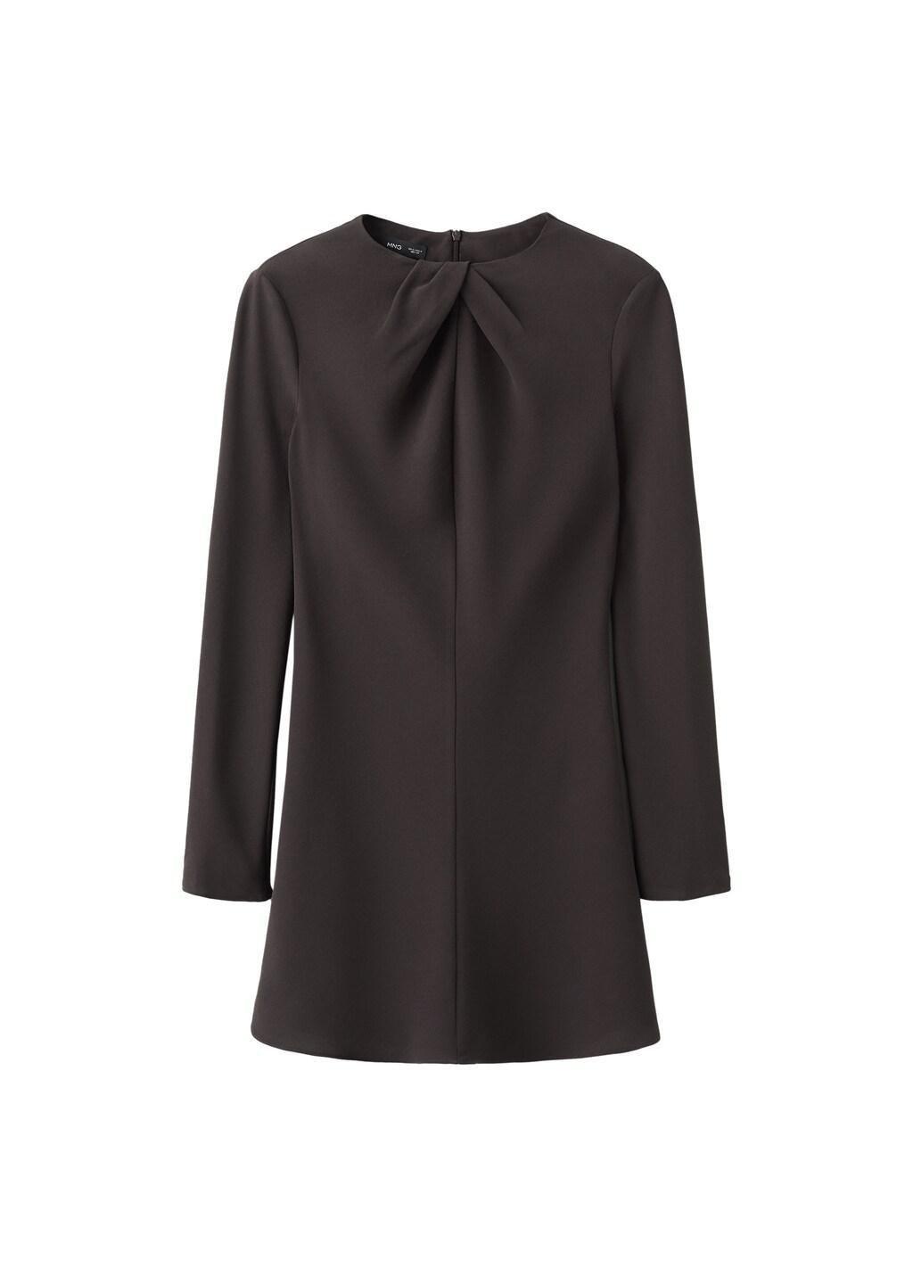 Brown Long-Sleeved Dress With Draped Neck, Brown, large image number 7