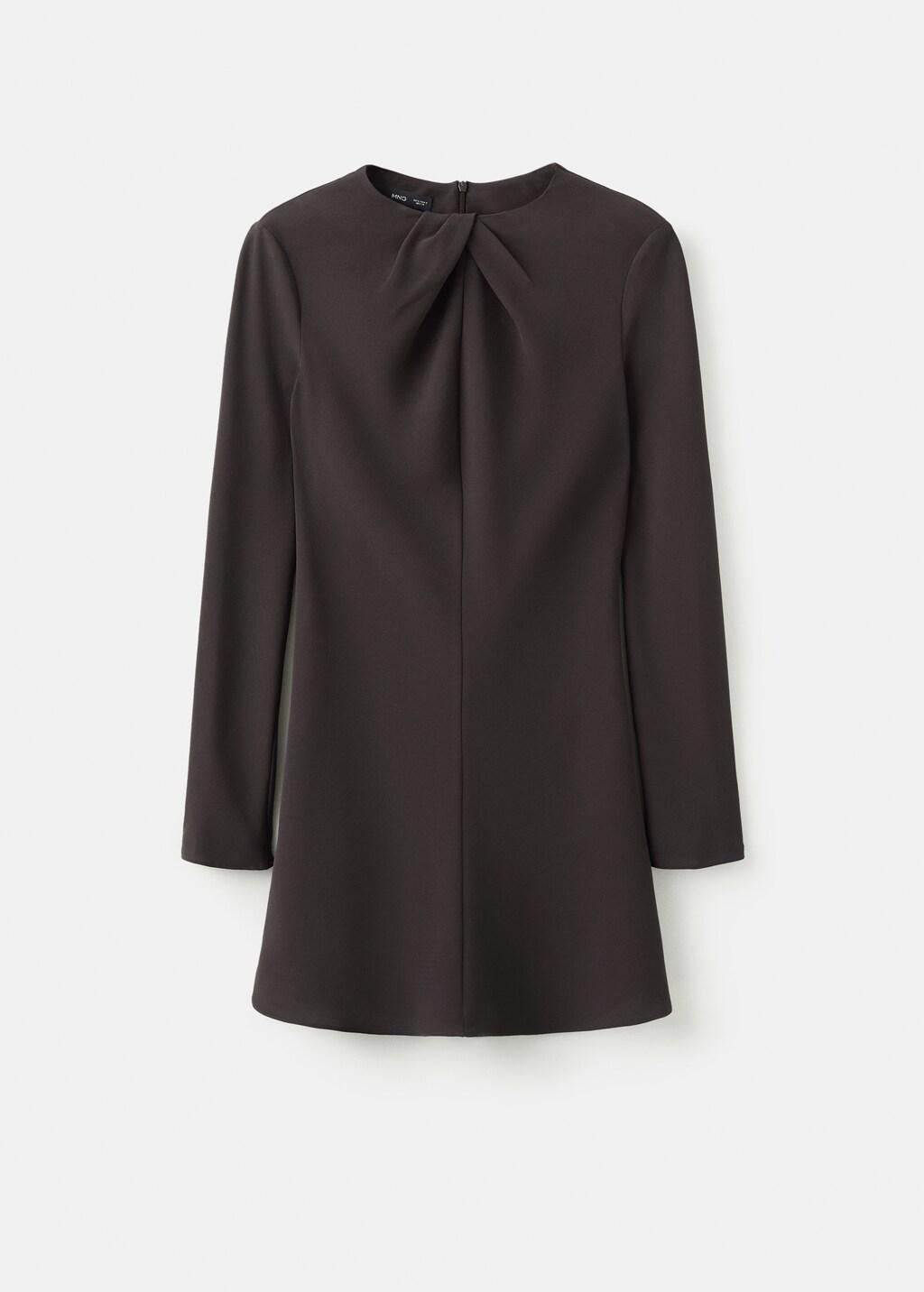 Brown Long-Sleeved Dress With Draped Neck, Brown, large image number 8