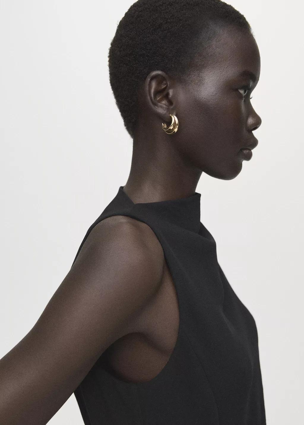 Black Short Asymmetrical Sleeve Dress, Black, large image number 4