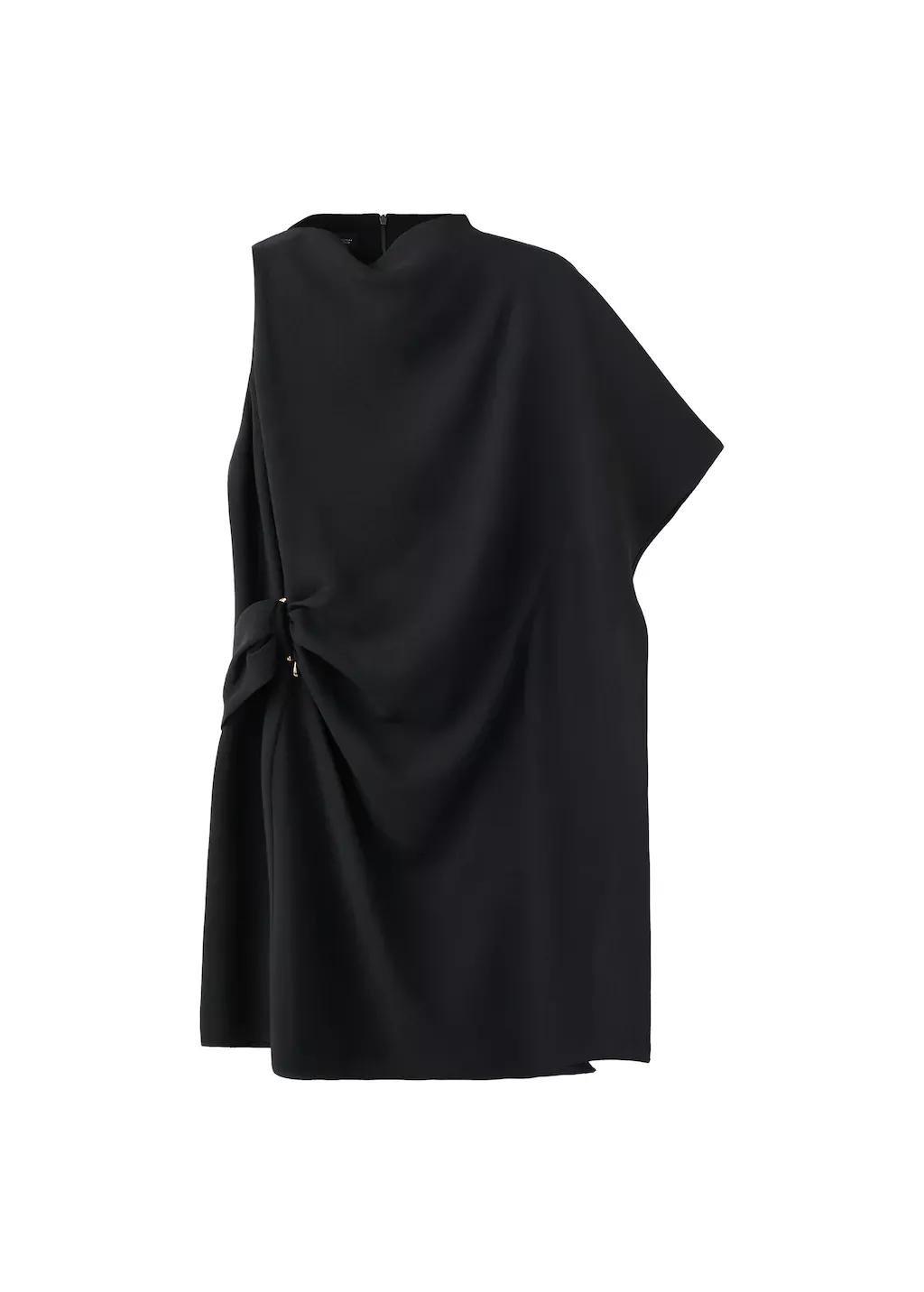 Black Short Asymmetrical Sleeve Dress, Black, large image number 7