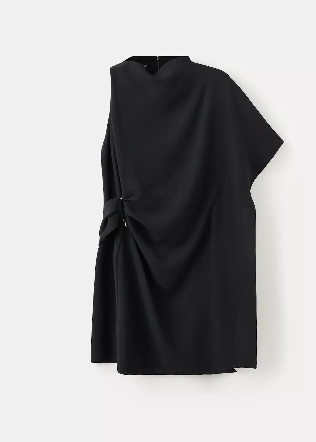 Black Short Asymmetrical Sleeve Dress, Black, large image number 8
