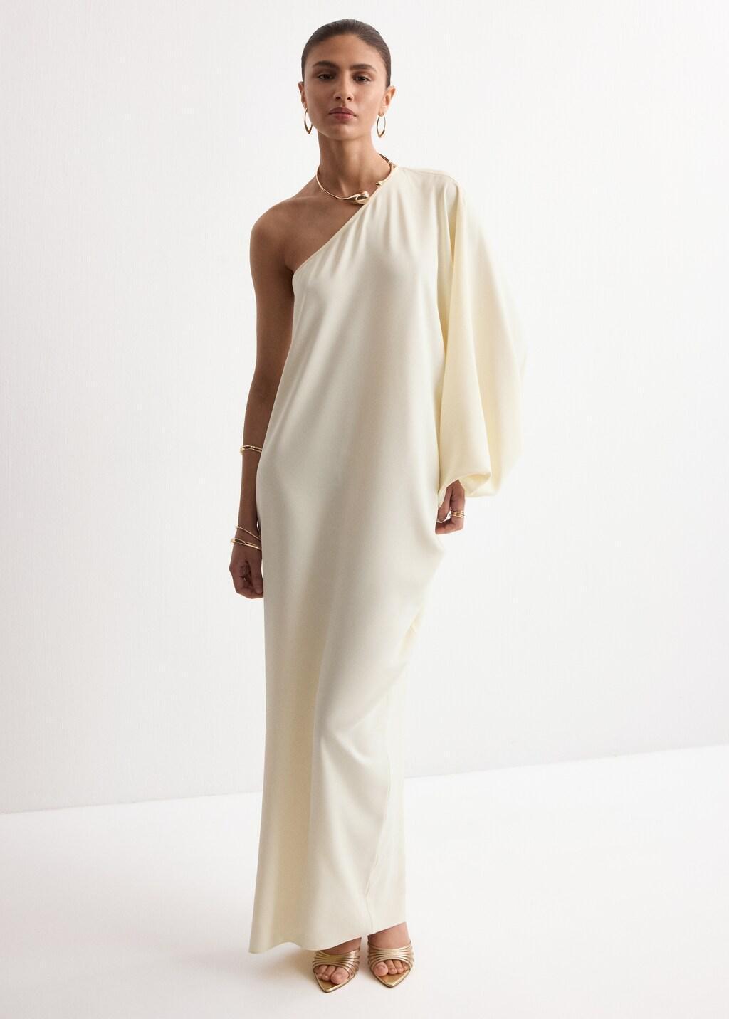 Beige Collared Dress With Puff Sleeves, 0201_05, medium