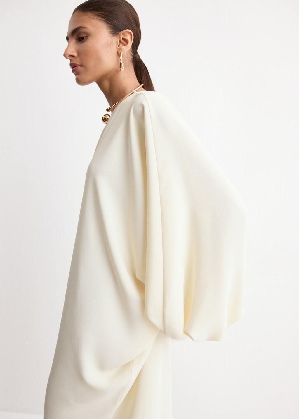 Beige Collared Dress With Puff Sleeves, 0201_05, large image number 3