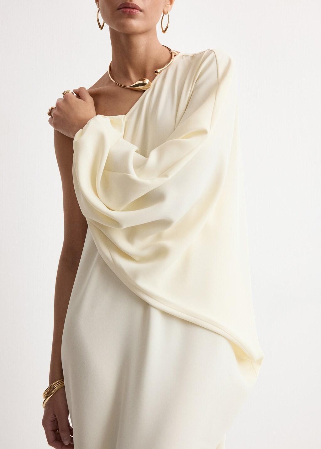 Beige Collared Dress With Puff Sleeves, 0201_05, large image number 6