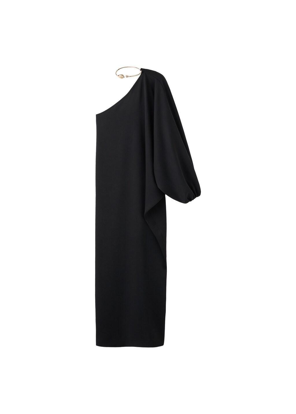 Black Collared Dress With Puff Sleeves, 0201_99, large image number 6