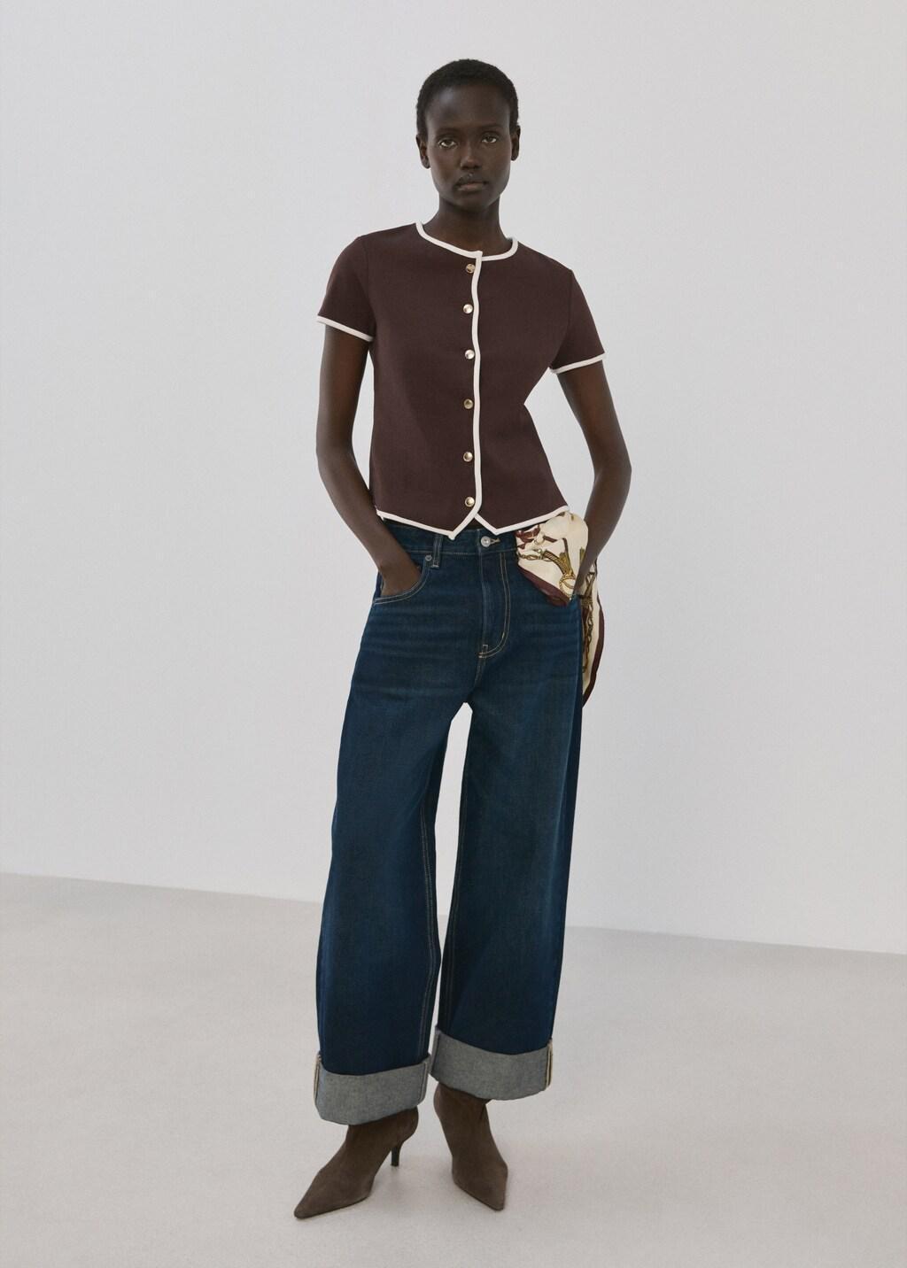 Brown Buttoned Cotton T-Shirt, Dark Brown, medium