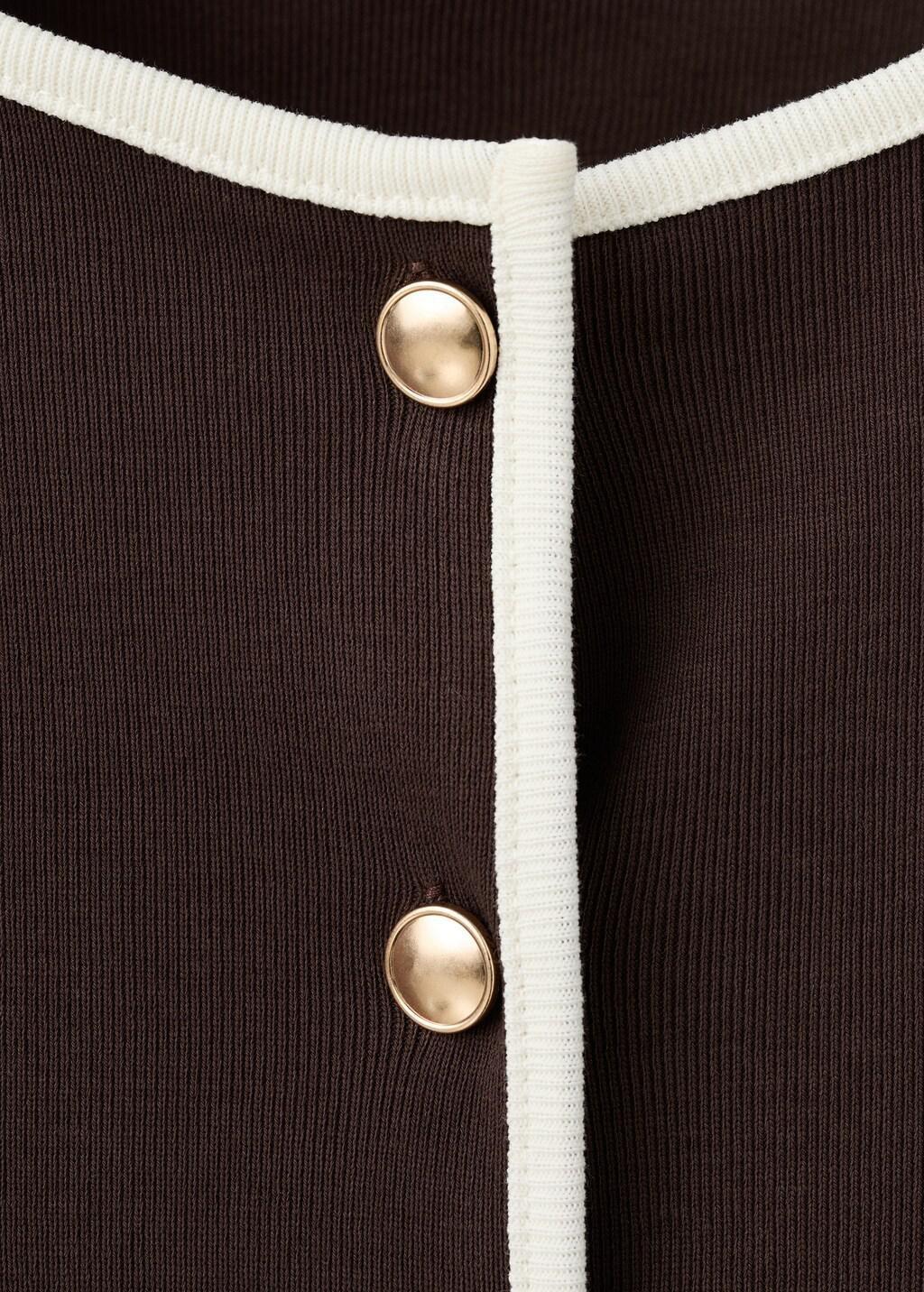 Brown Buttoned Cotton T-Shirt, Dark Brown, medium