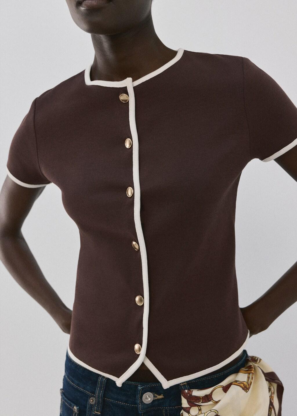 Brown Buttoned Cotton T-Shirt, Dark Brown, large image number 3
