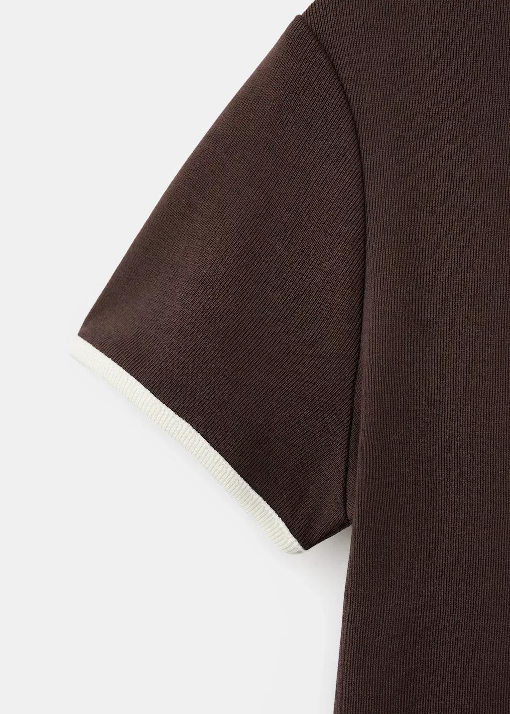 Brown Buttoned Cotton T-Shirt, Dark Brown, large image number 5