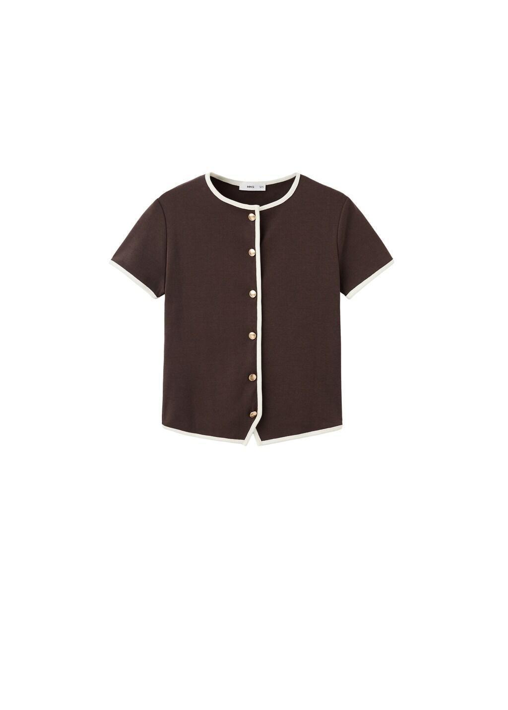 Brown Buttoned Cotton T-Shirt, Dark Brown, large image number 6