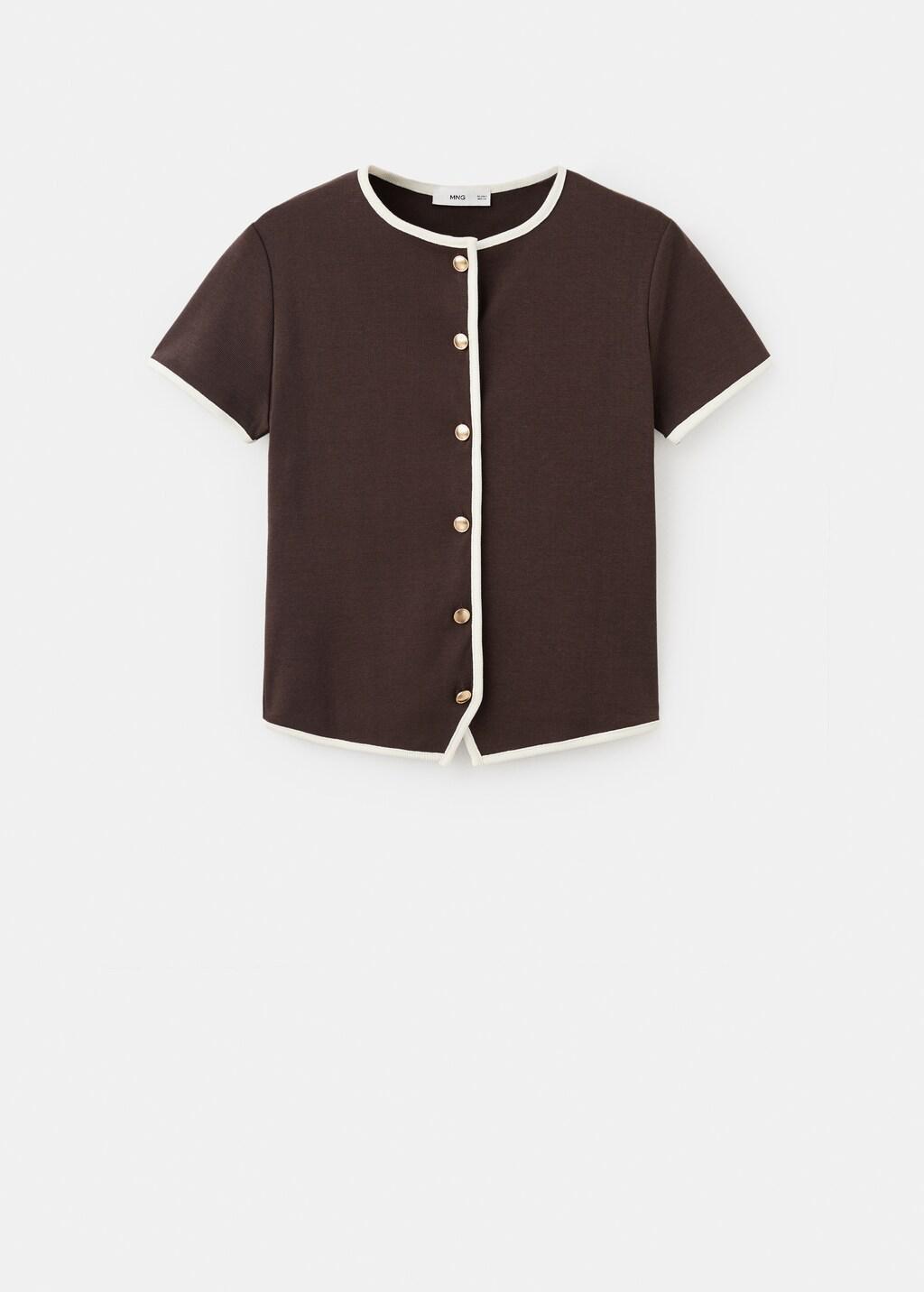 Brown Buttoned Cotton T-Shirt, Dark Brown, large image number 7