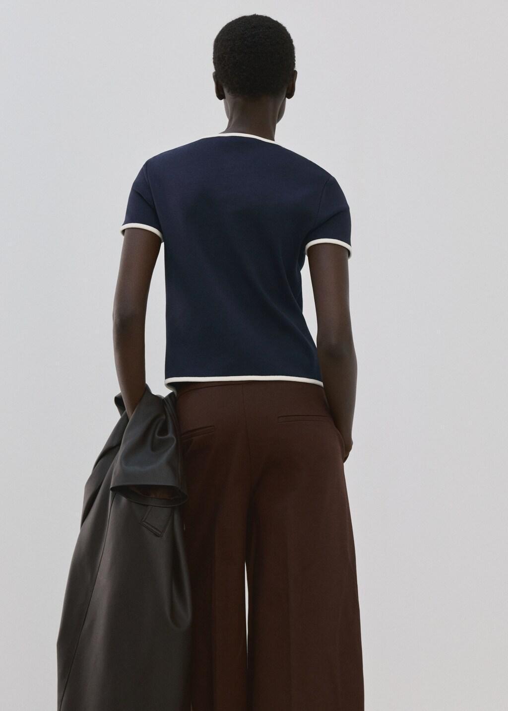 Navy Buttoned Cotton T-Shirt, Navy, large image number 2