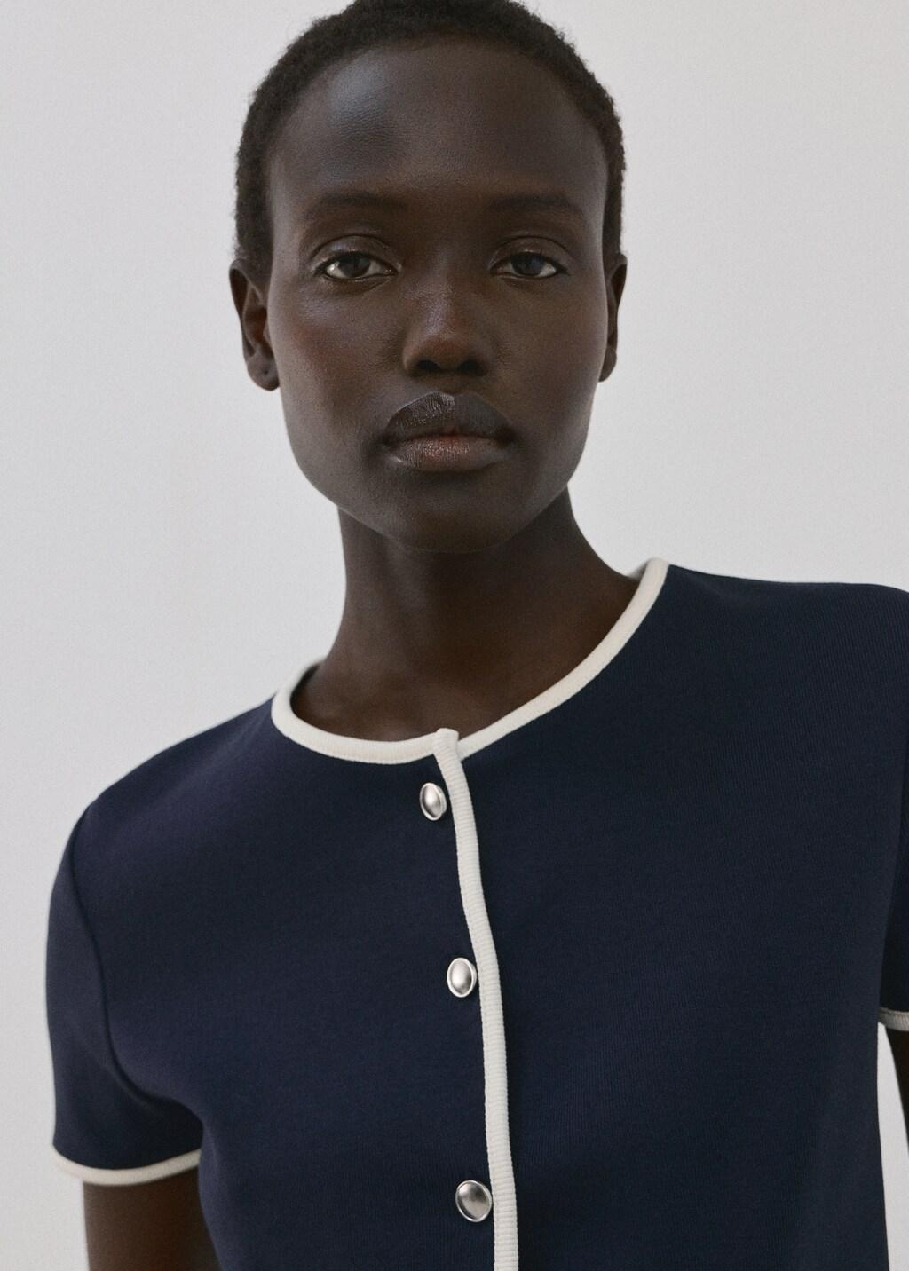 Navy Buttoned Cotton T-Shirt, Navy, large image number 3