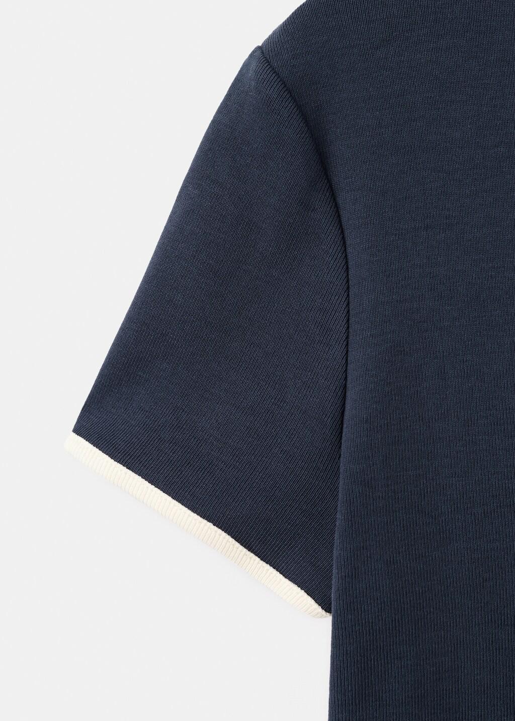 Navy Buttoned Cotton T-Shirt, Navy, large image number 4