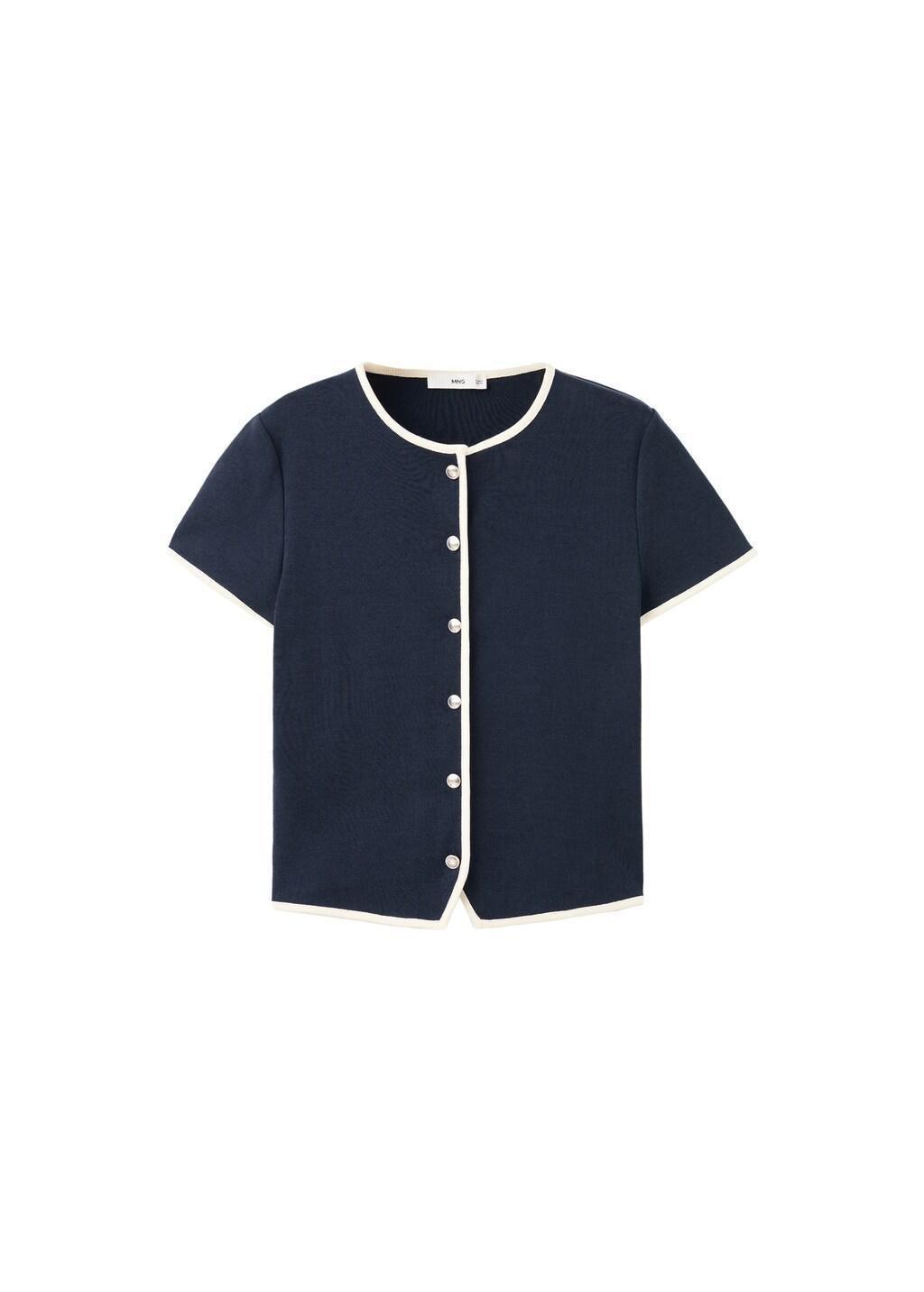 Navy Buttoned Cotton T-Shirt, Navy, large image number 5