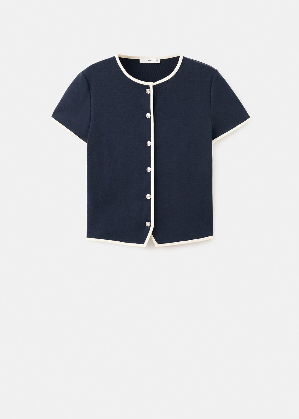 Navy Buttoned Cotton T-Shirt, Navy, large image number 6