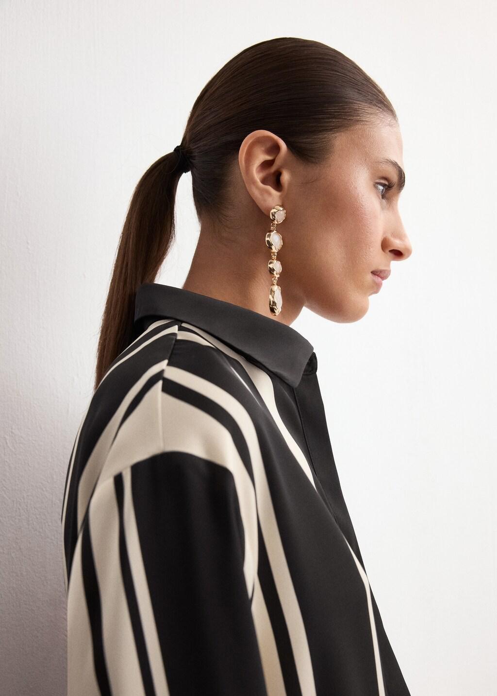 Black Satin Print Blouse, Black, large image number 4