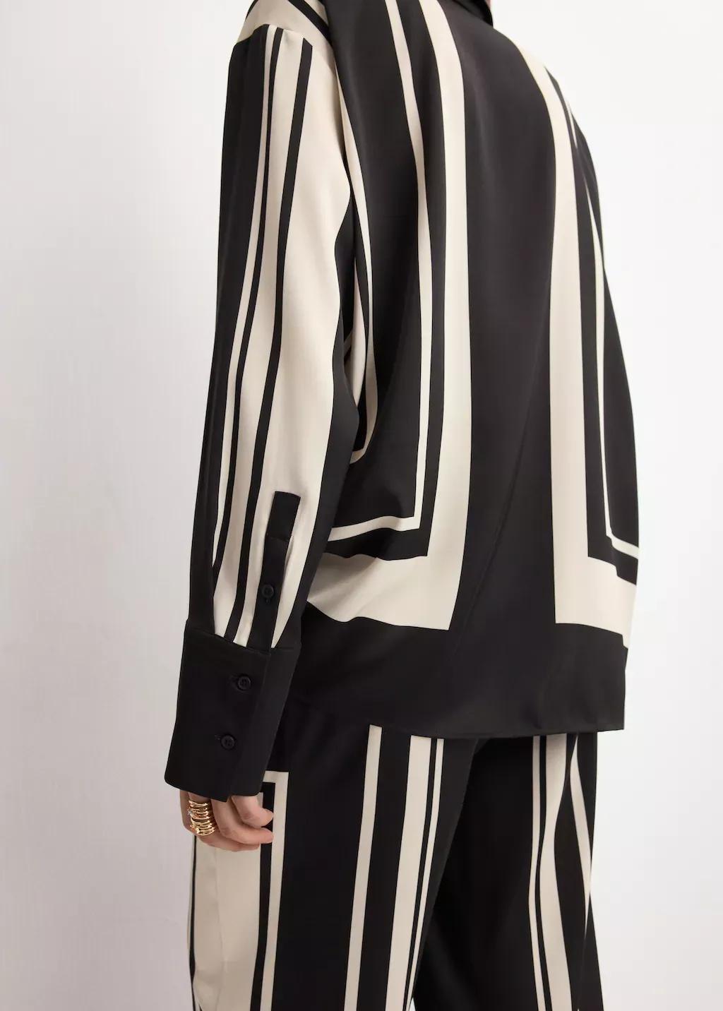 Black Satin Print Blouse, Black, large image number 6