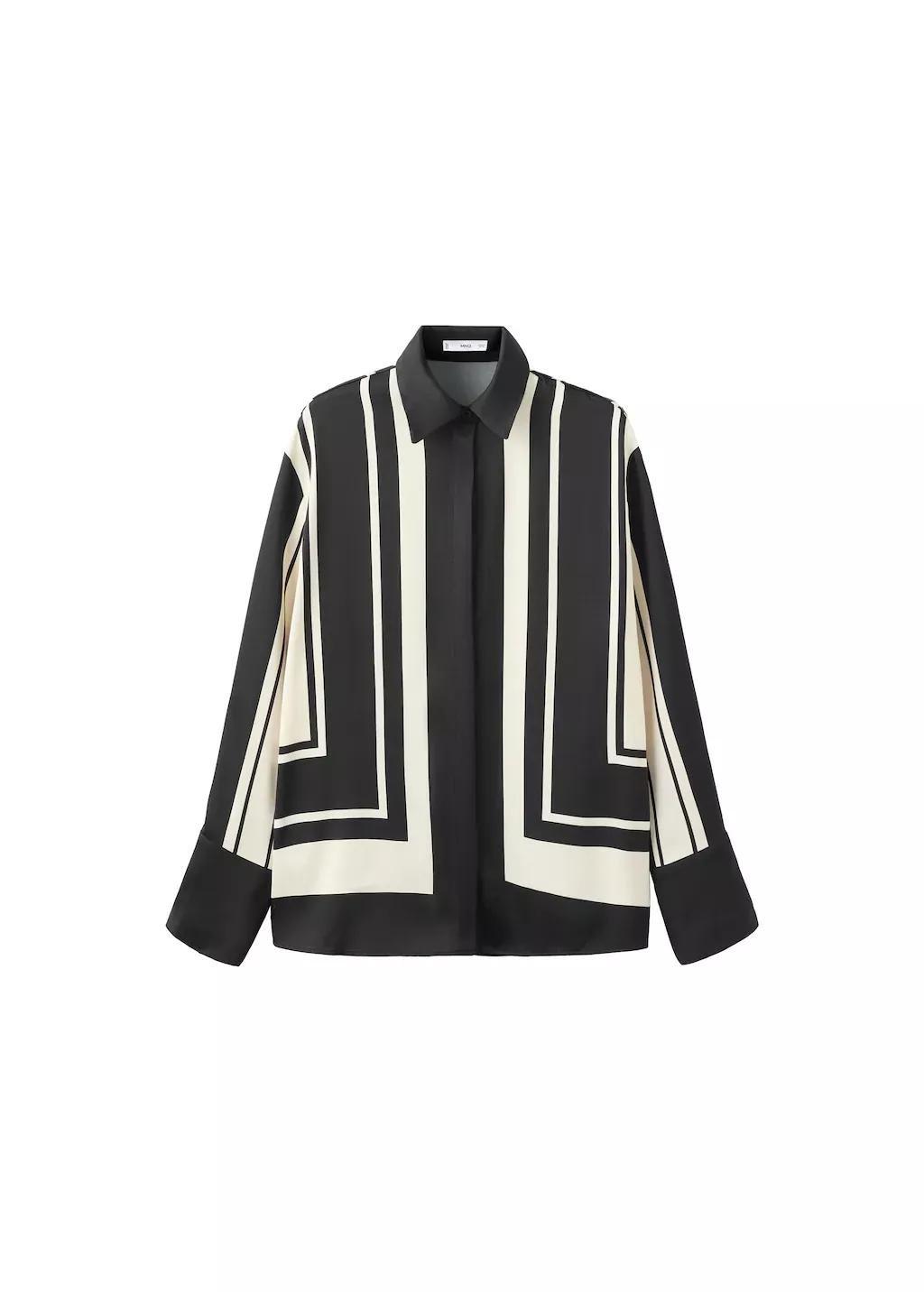 Black Satin Print Blouse, Black, large image number 7