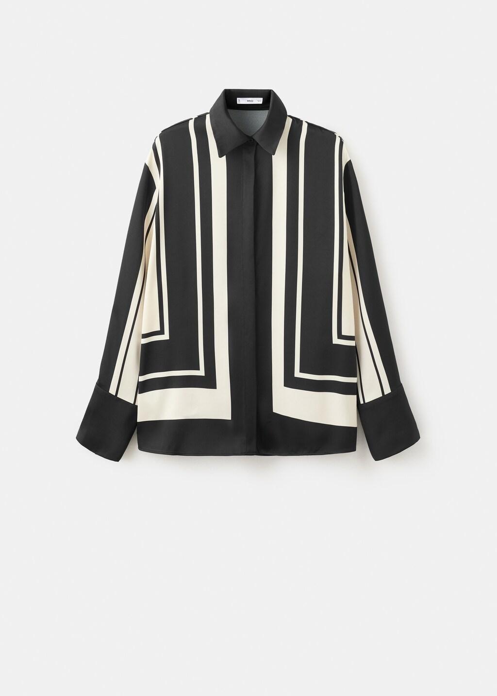 Black Satin Print Blouse, Black, large image number 8