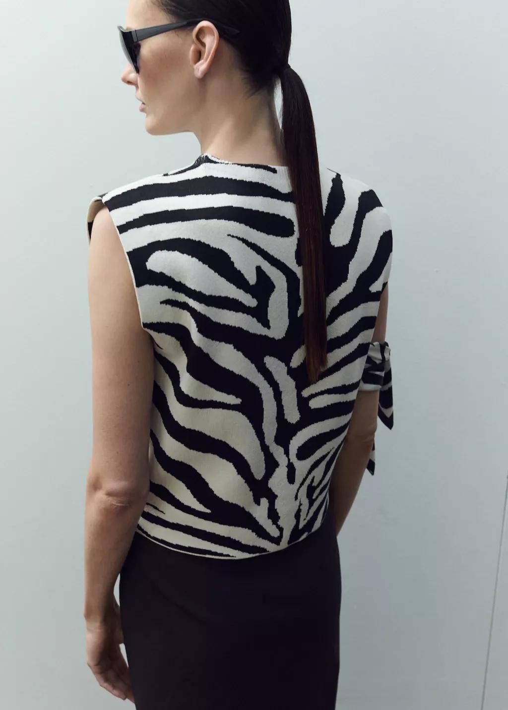 Black Zebra Print Knit Top, Black, large image number 2