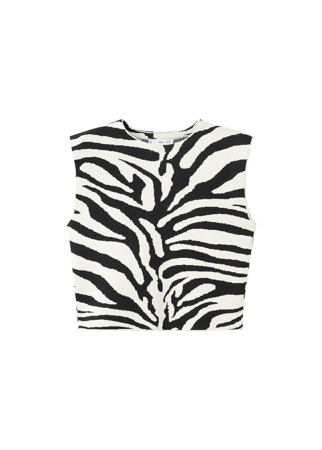 Black Zebra Print Knit Top, Black, large image number 5