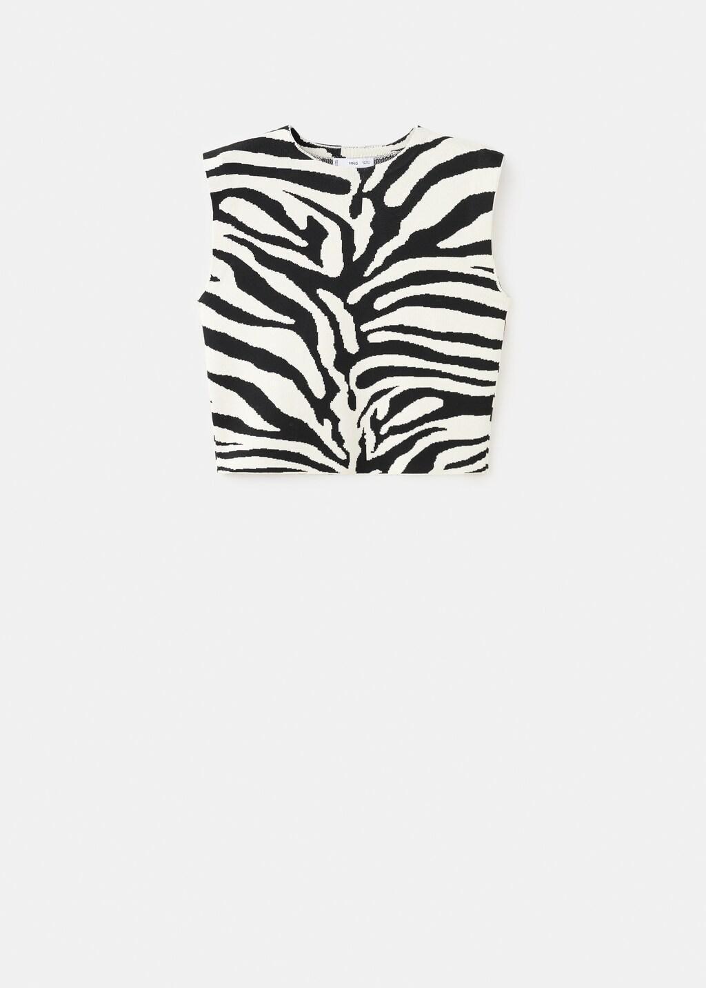 Black Zebra Print Knit Top, Black, large image number 6