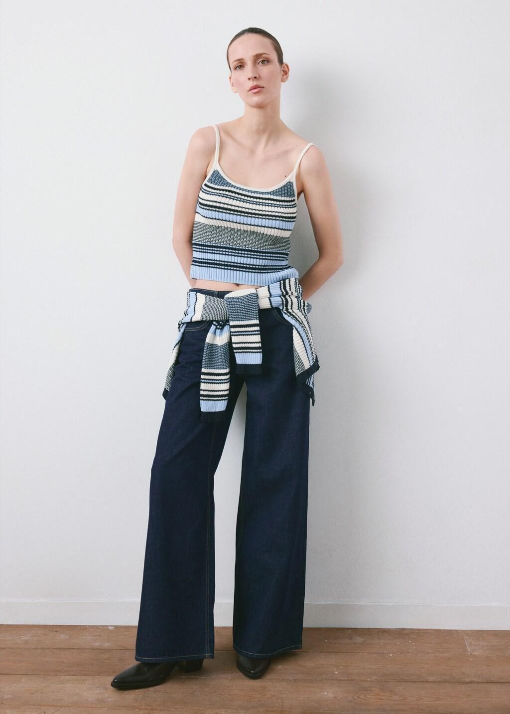 Blue Striped Knitted Fitted Top, Medium Blue, large image number 0