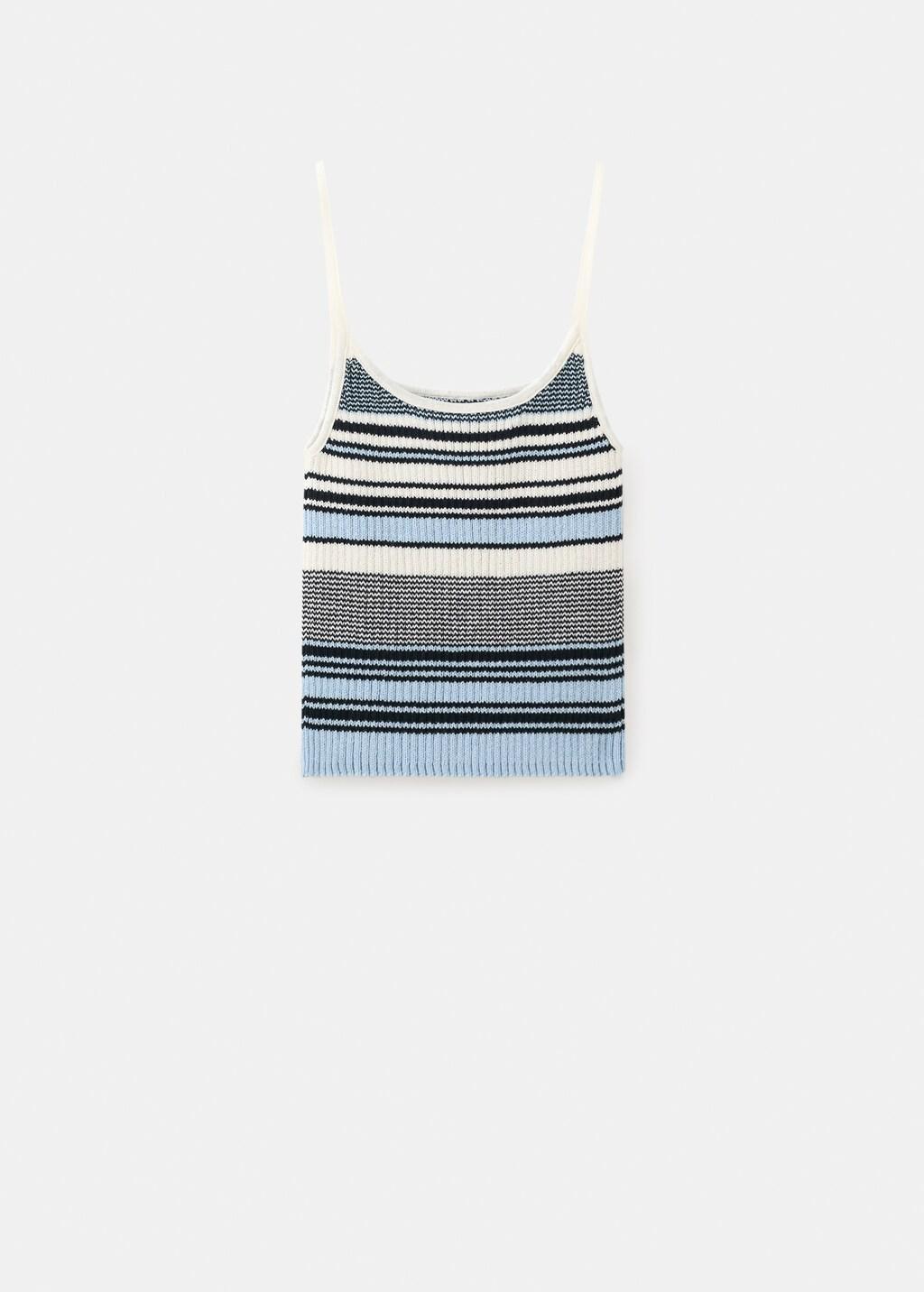 Blue Striped Knitted Fitted Top, Medium Blue, large image number 6