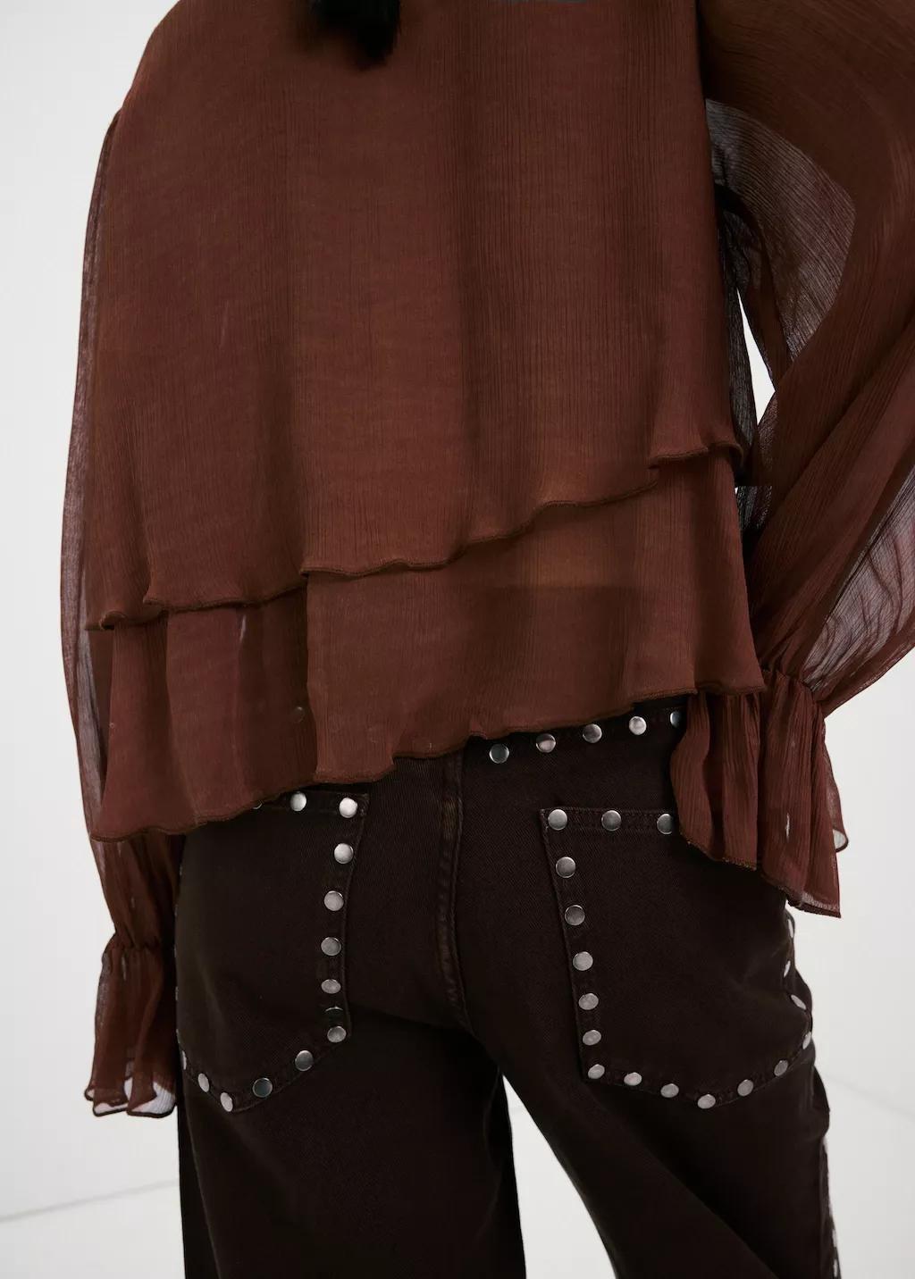 Brown Wide Leg Studded Jeans, Dark Brown, large image number 6